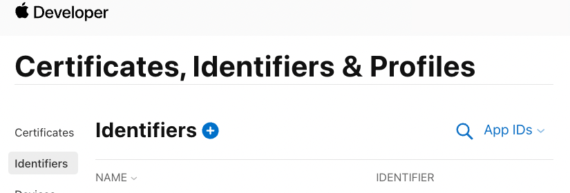 Certificates, Identifiers & Profiles