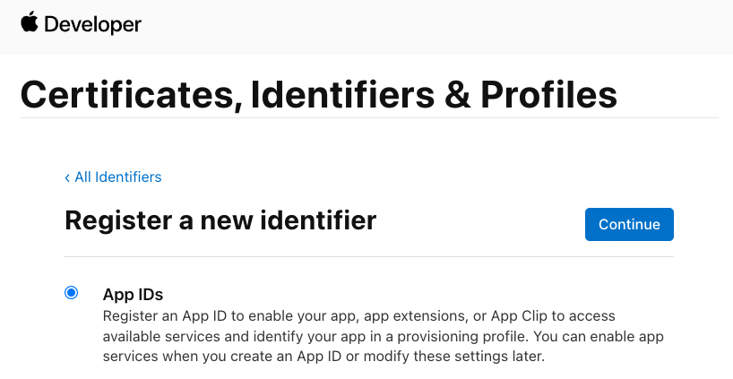 Certificates, Identifiers & Profiles