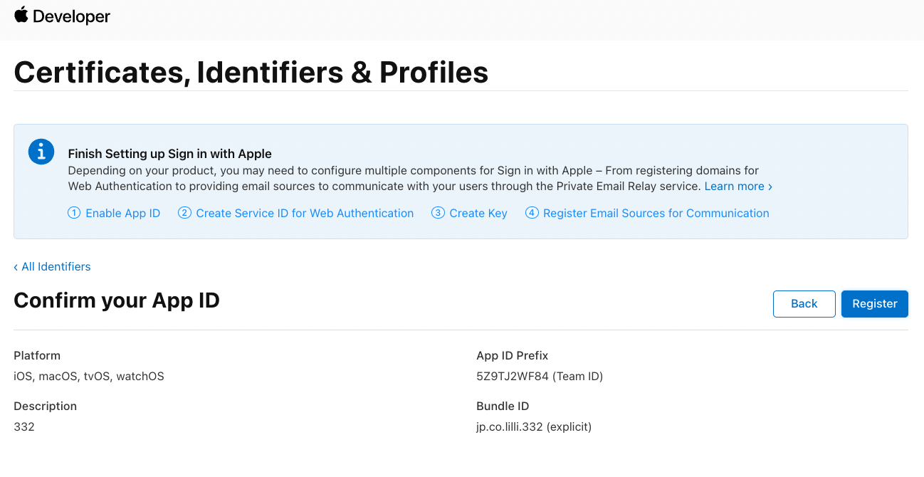 Certificates, Identifiers & Profiles